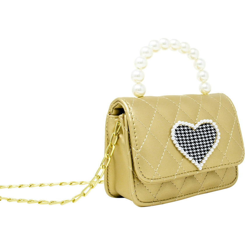 Quilted Pearl Handle Heart Bag