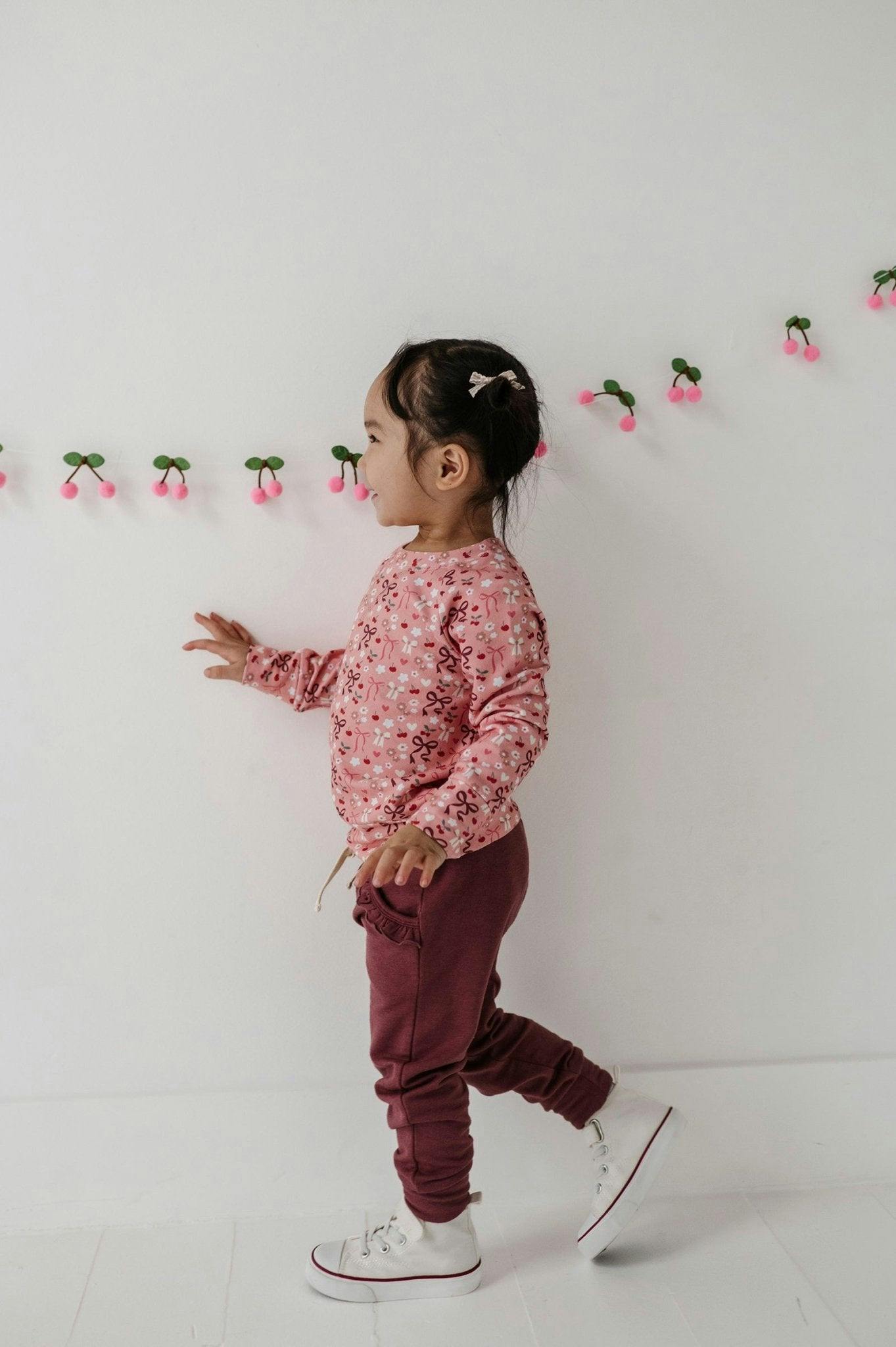 Girls Raglan Sweatshirt in Cherry Hearts
