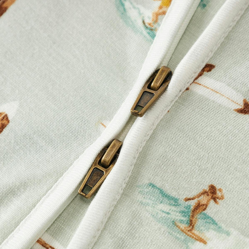 Vintage Surf Bamboo Zipper Footed Romper