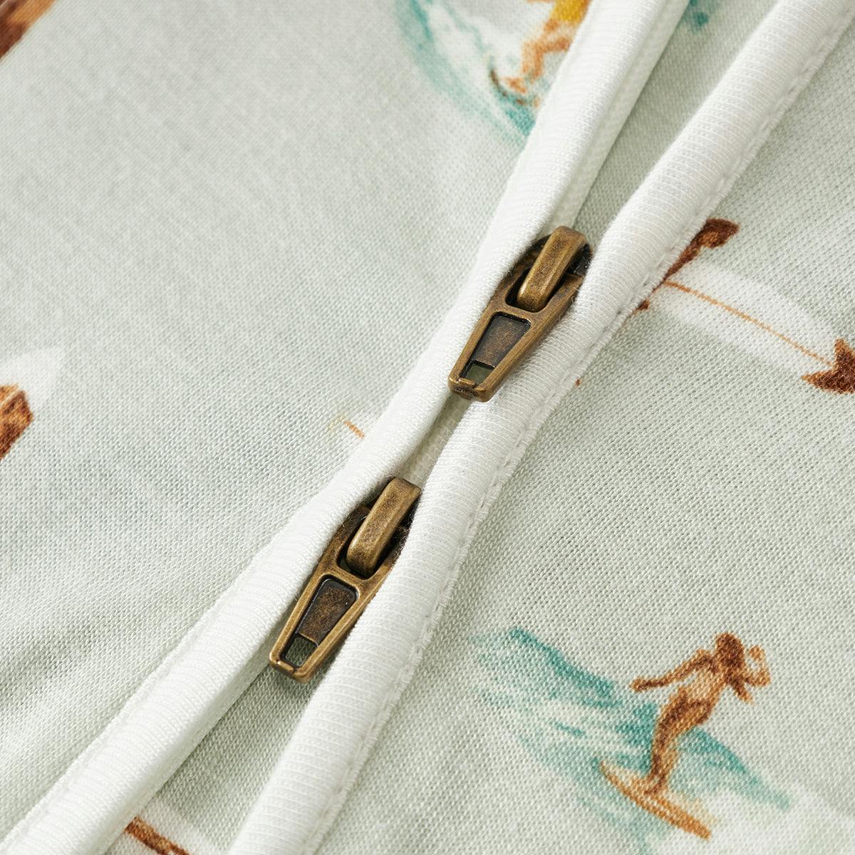 Vintage Surf Bamboo Zipper Footed Romper