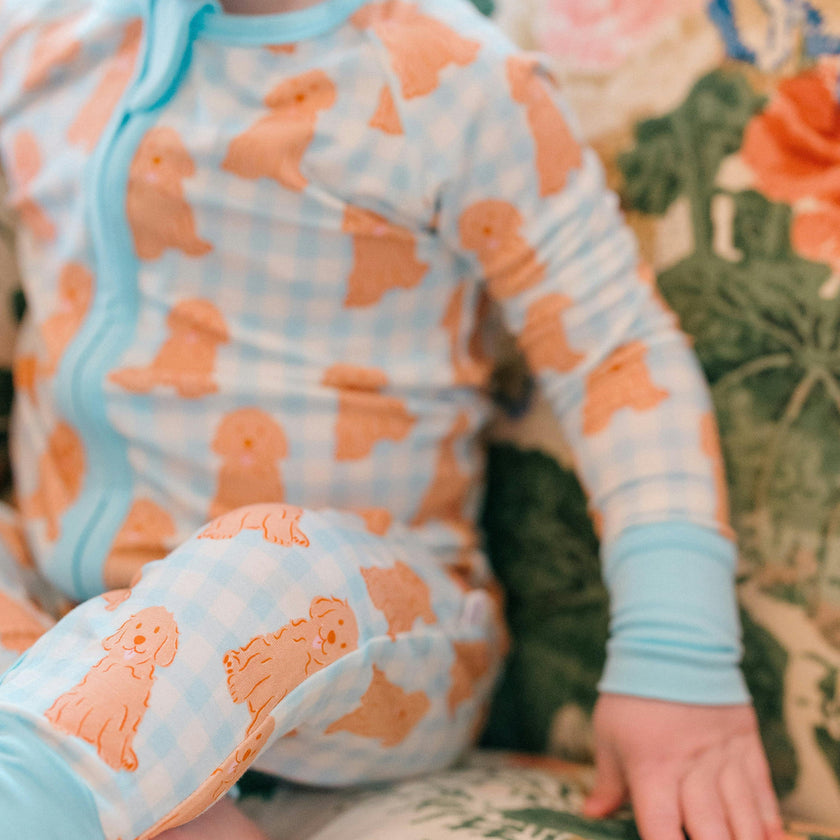 Blue Goldendoodle Bamboo Zipper Romper