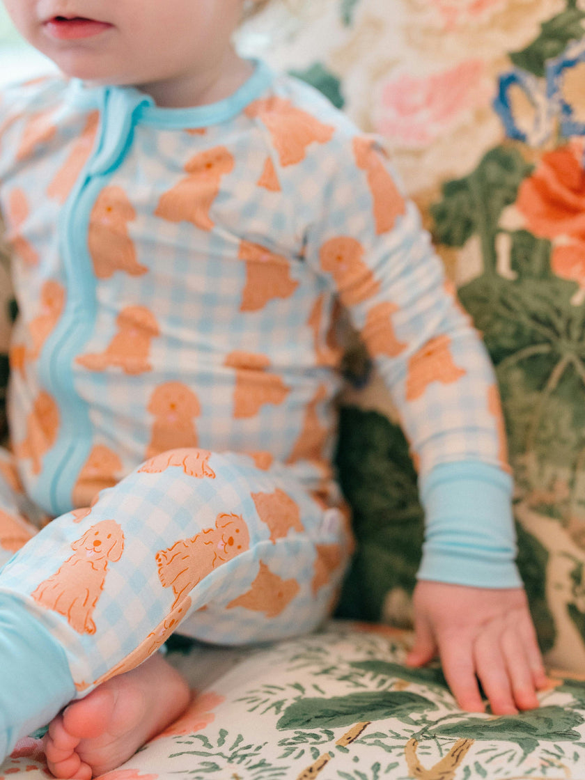 Blue Goldendoodle Bamboo Zipper Romper