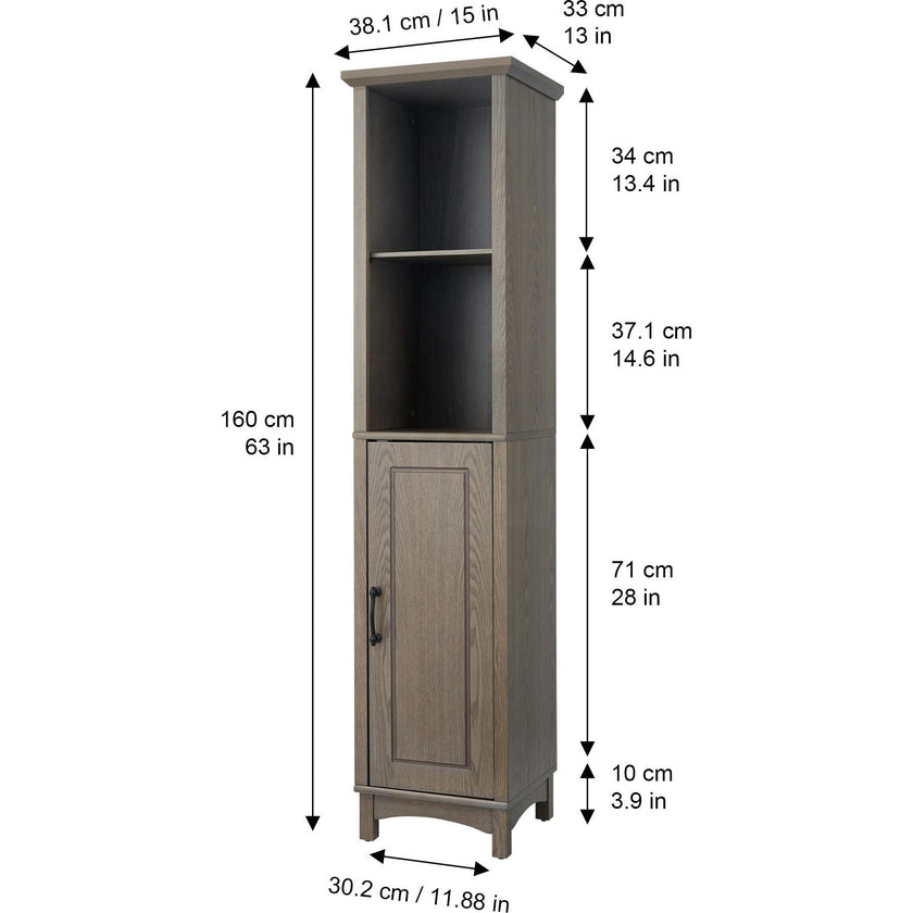 Russell Modern Farmhouse Linen Tower Storage Cabinet with Open Shelves for Bathrooms or Hallways