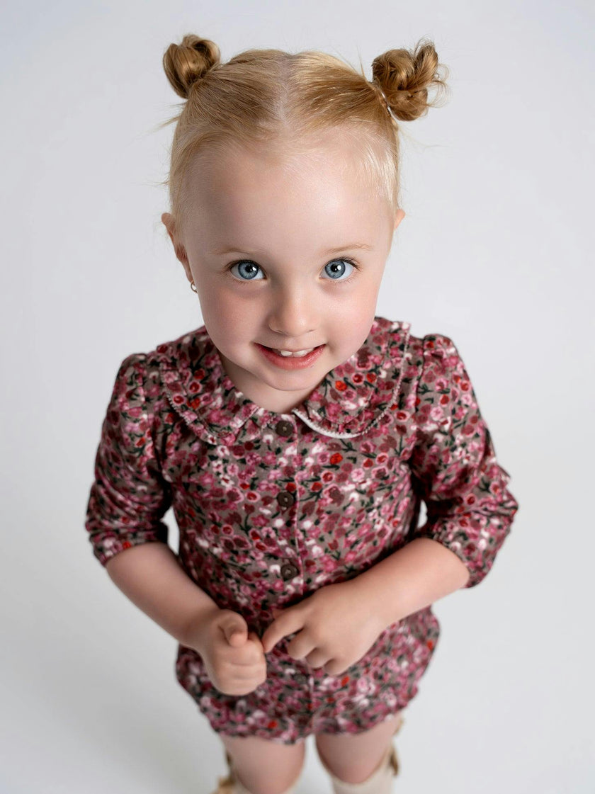 Flower Print Lace Trimmed Button Front Top and Bottom Two Piece Set