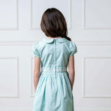 Organic Puff Sleeve Smocked Party Dress with Peter Pan Collar, Blue