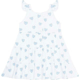 Blue Heart Print Ruffle Dress