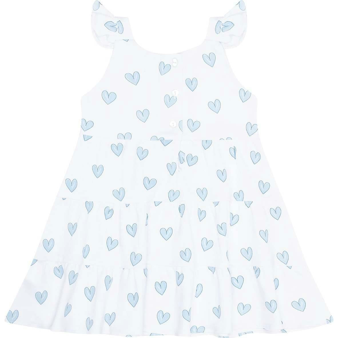 Blue Heart Print Ruffle Dress