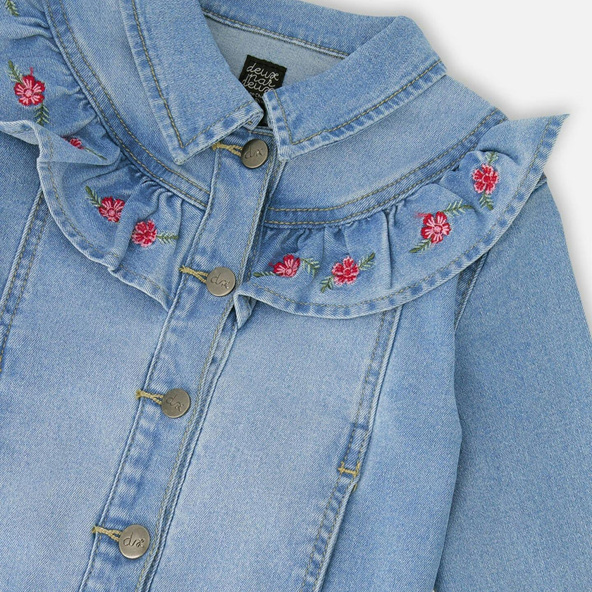 Light Blue Denim Jacket With Embroidery