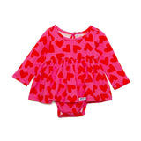 Long Sleeve Bubble Romper in Hearts