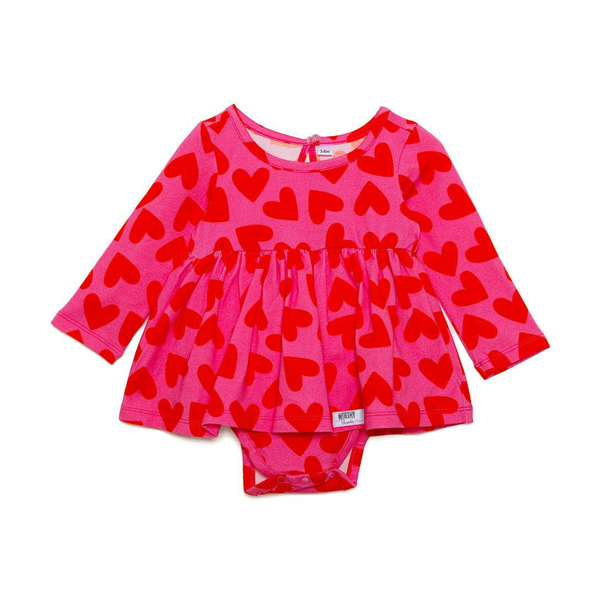 Long Sleeve Bubble Romper in Hearts