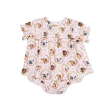 Farm Animals Floral Cameos Pink - Smocked Ruffle Bubble with Skirt
