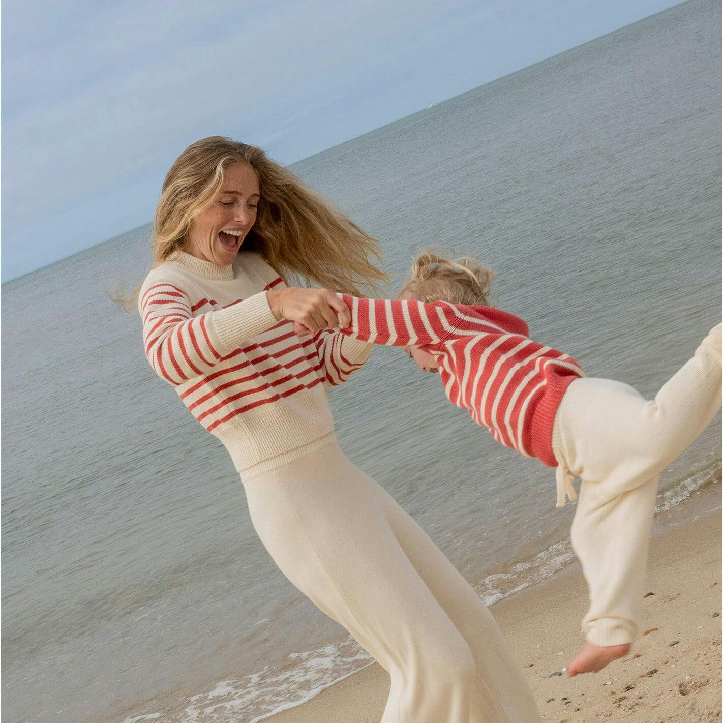 Women's Cream And Red Stripe Cropped Sweater