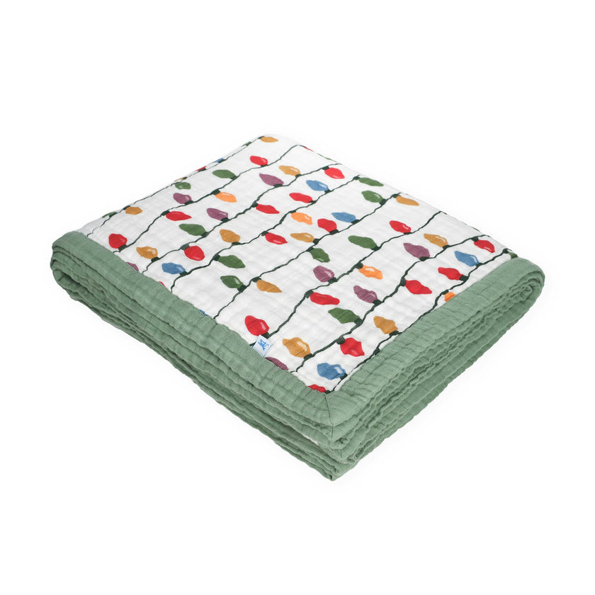 Cotton Muslin Quilted Throw - Christmas Bulbs