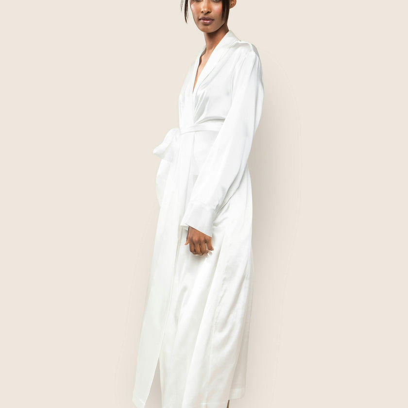 Women's Silk Long Robe in White