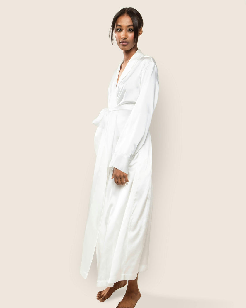 Women's Silk Long Robe in White