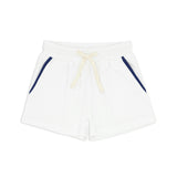 Boys White French Terry Shorts With Navy Trim