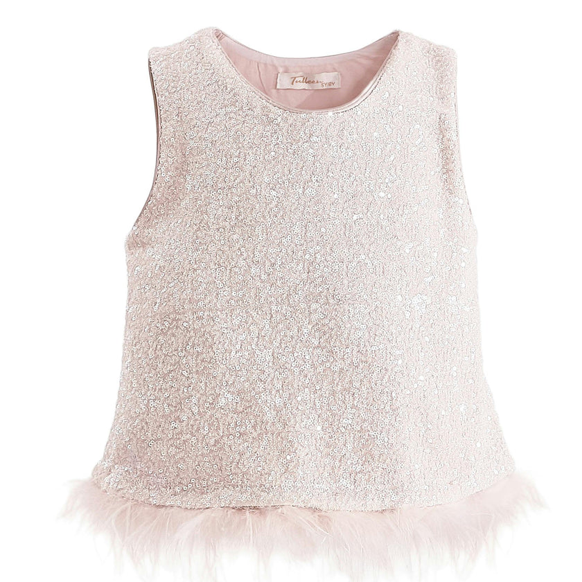 Peach Sequin Feather-Trim Set