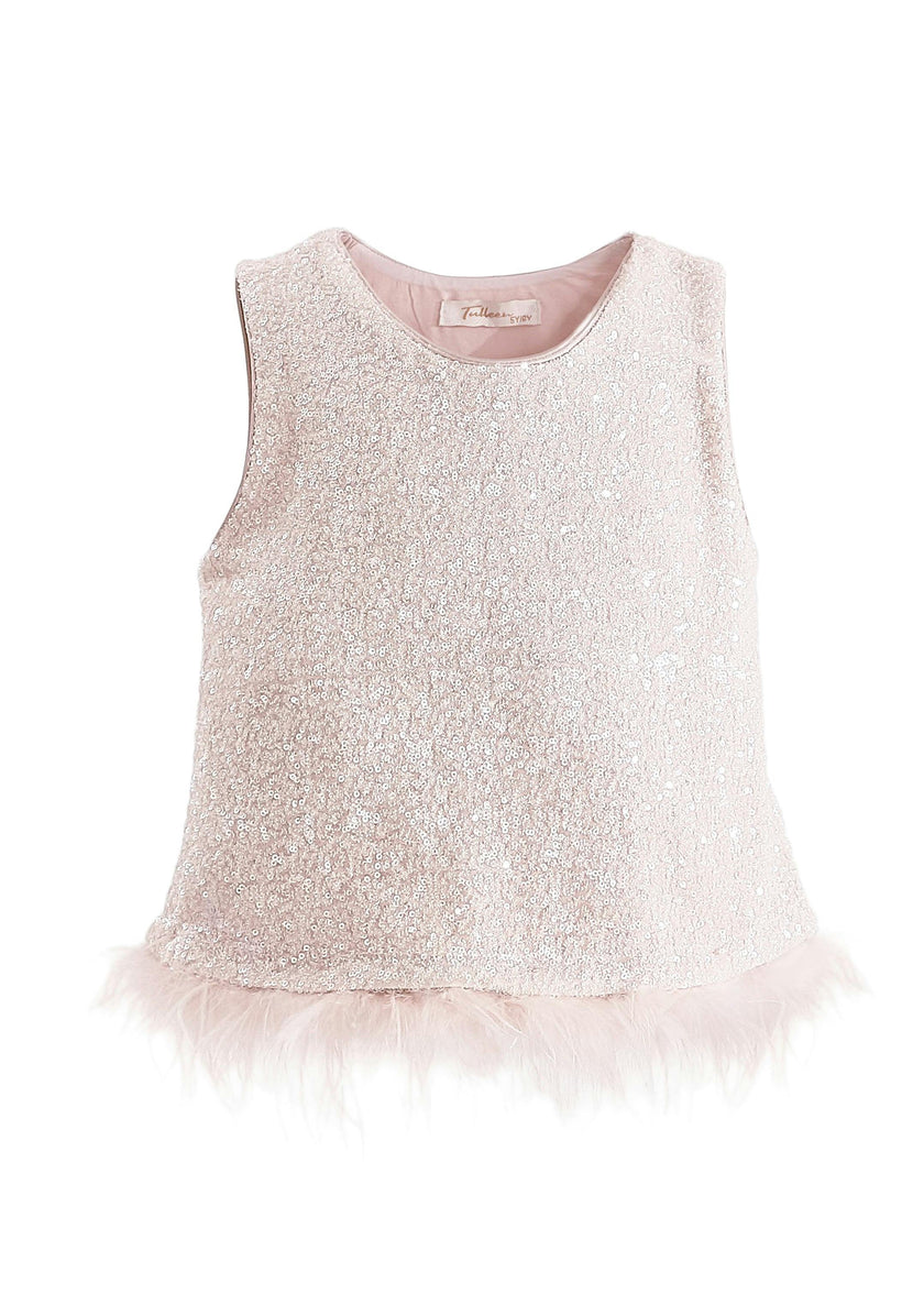 Peach Sequin Feather-Trim Set
