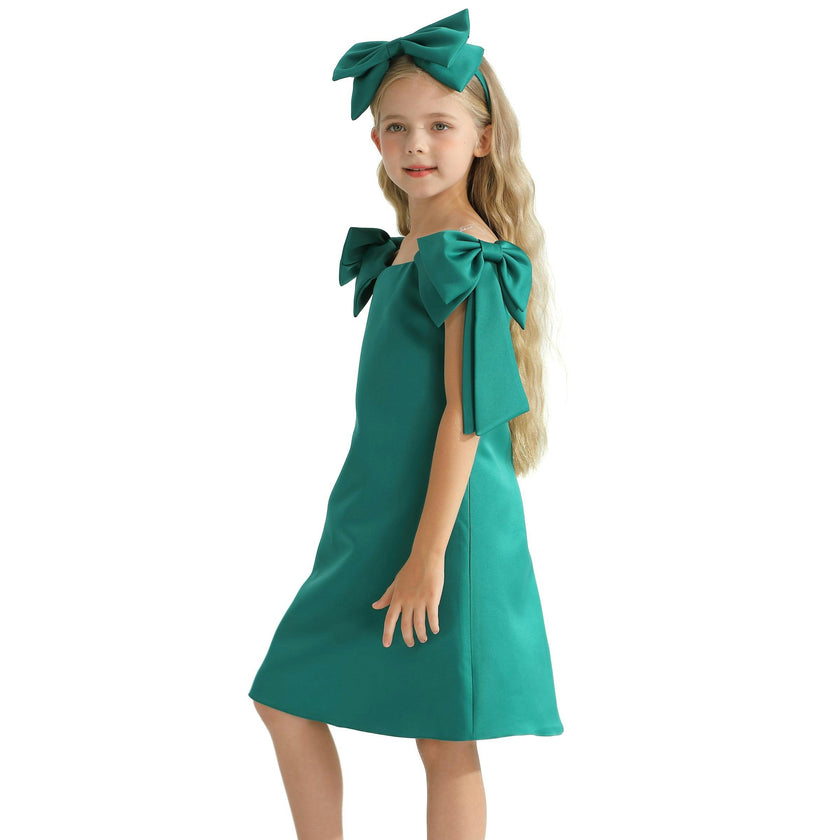 Green Luneta Off Shoulder Bow Dress