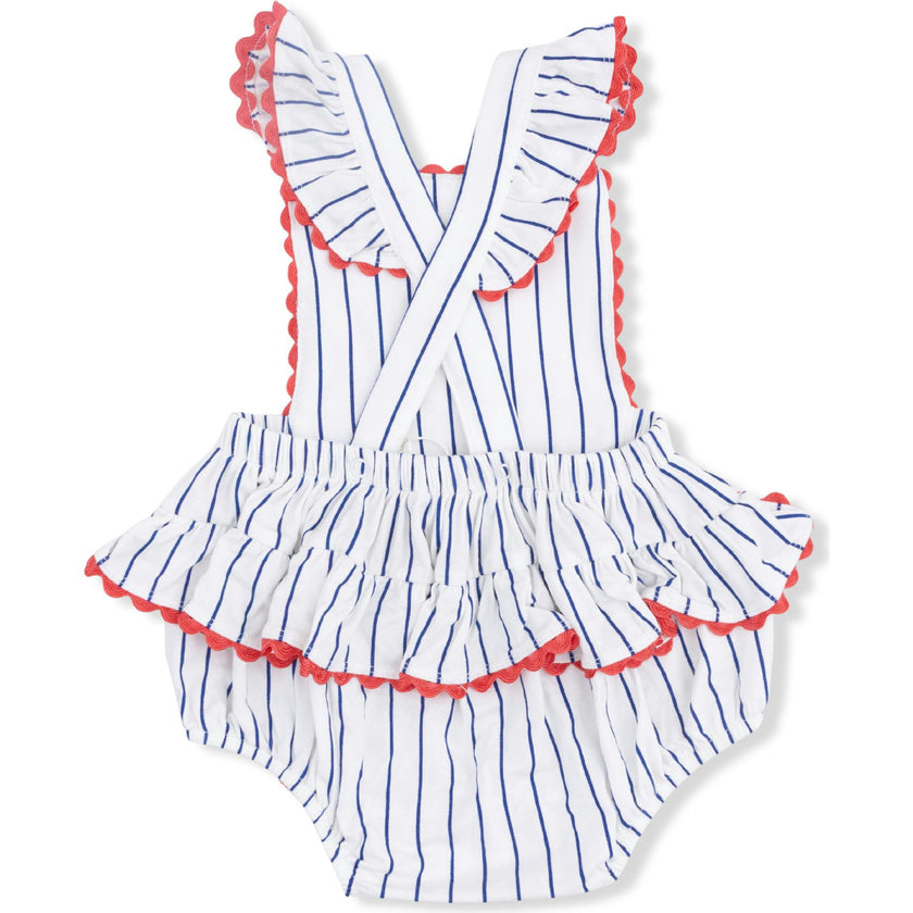 Baseball Stripe - Ric Rac Ruffle Sunsuit