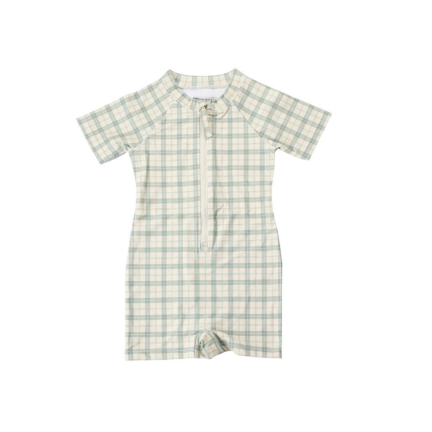 Short Sleeve Rashguard Swimsuit | UPF + Recycled - Fern Plaid