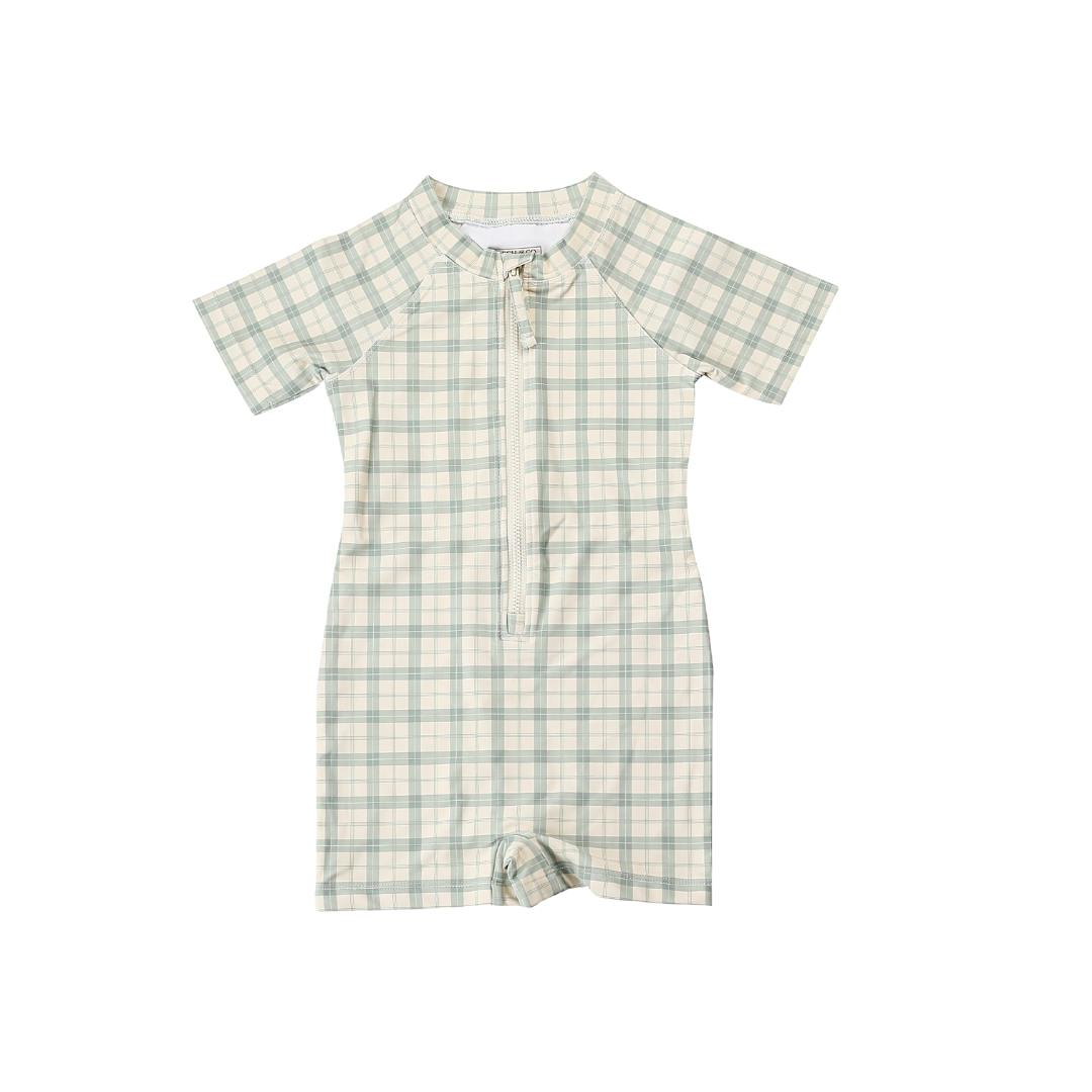 Short Sleeve Rashguard Swimsuit | UPF + Recycled - Fern Plaid