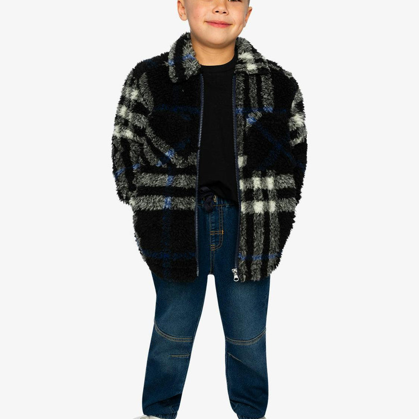 Zipped Overshirt Black and Blue Plaid
