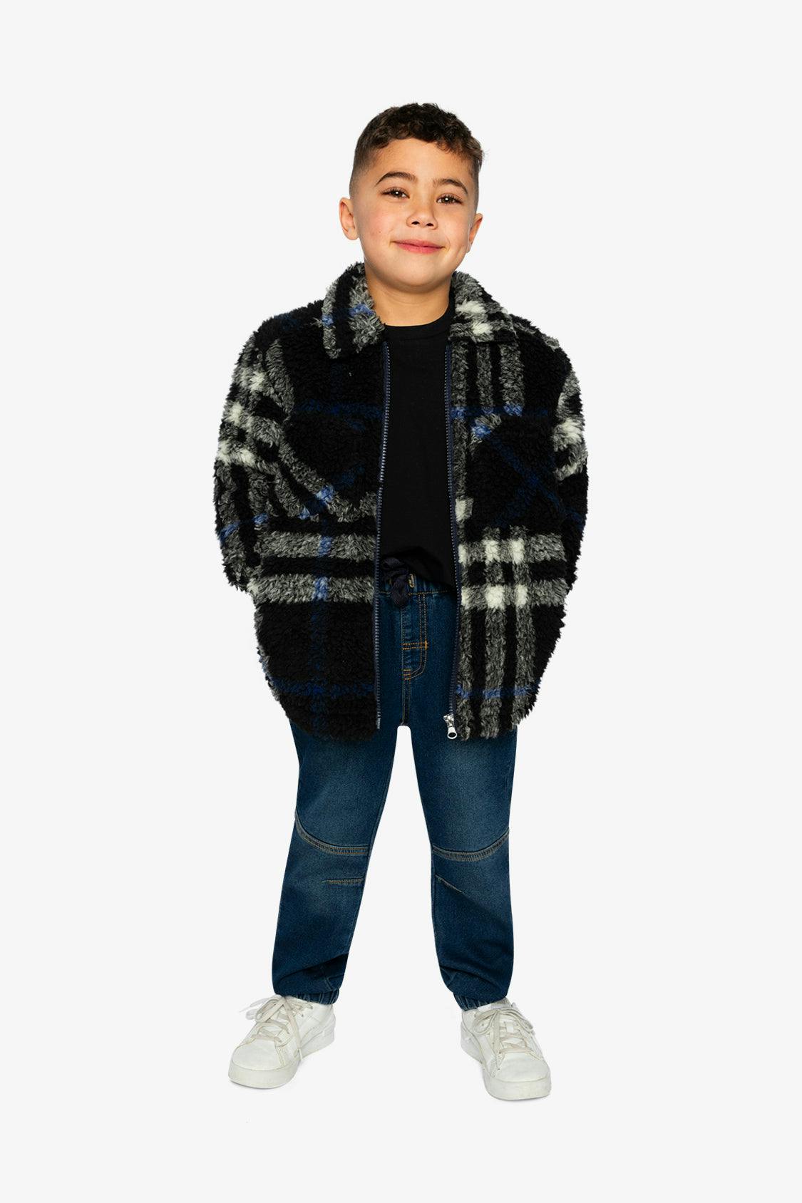 Zipped Overshirt Black and Blue Plaid