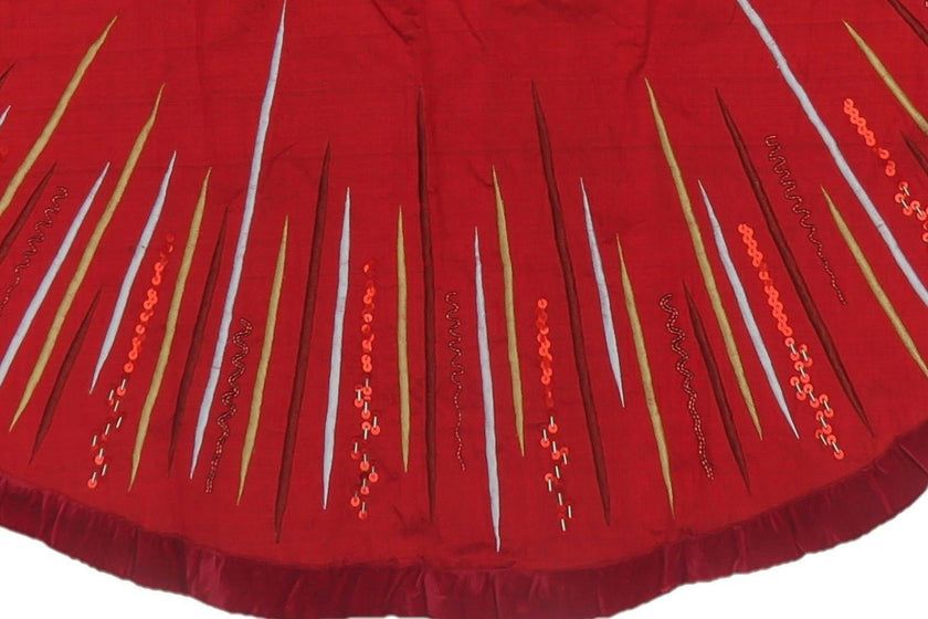 Hand Beaded Starburst Christmas Tree Skirt Red Silk - 60"