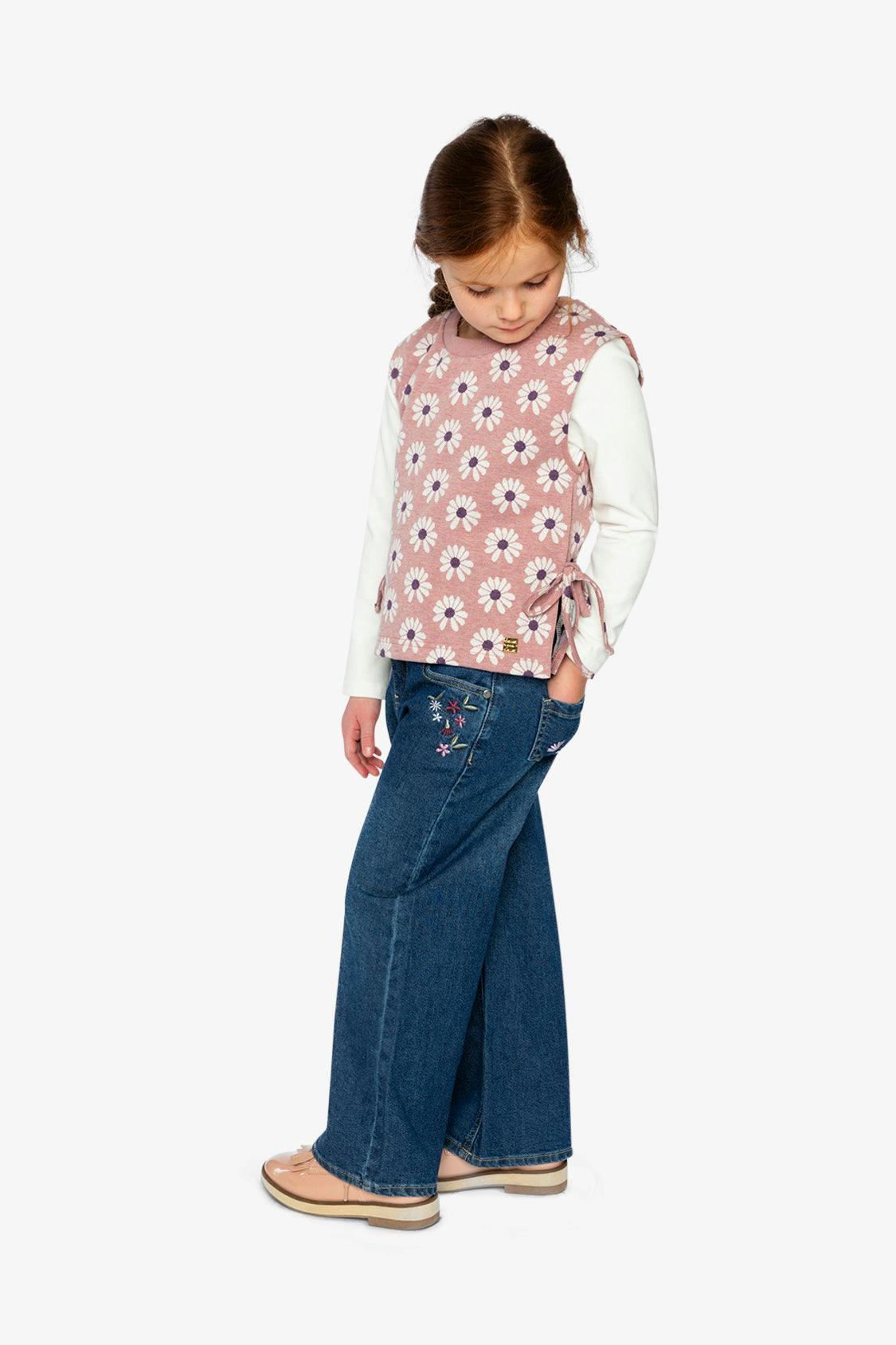 Jacquard Vest Pink Printed Flowers