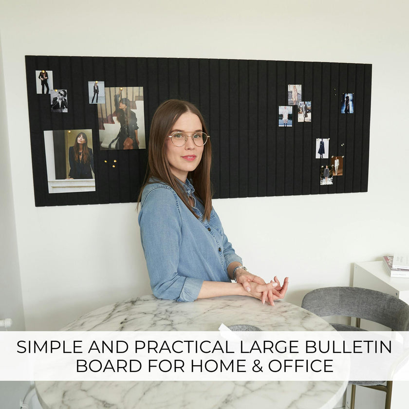 Large Felt Bulletin Board - Stylish 35" x 47" Cork Board Alternative for Office & Wall Decor - 12 Adhesive Tiles w/Golden Pins to Display Your Photos