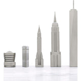 Chess Set Stainless Steel NEW YORK with Wood Map Board