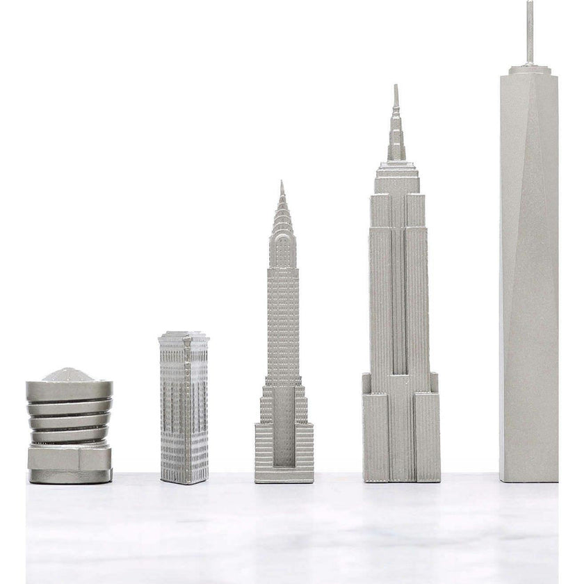 Chess Set Stainless Steel NEW YORK with Wood Map Board