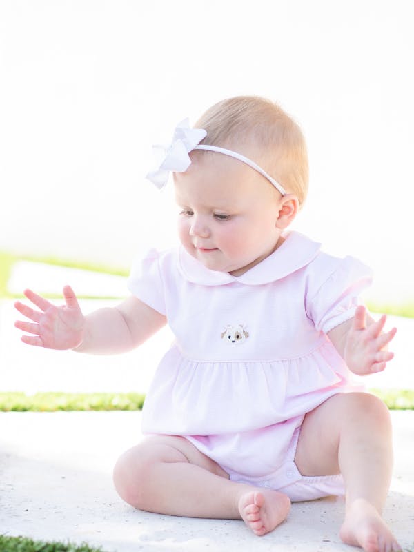 Spotted Girl Puppy Pima Bubble | Lt Pink Mini Stripe