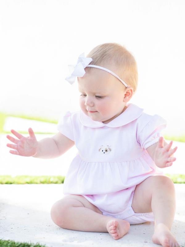 Spotted Girl Puppy Pima Bubble | Lt Pink Mini Stripe