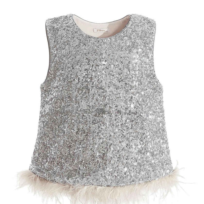 Silver Sequin Feather-Trim Set