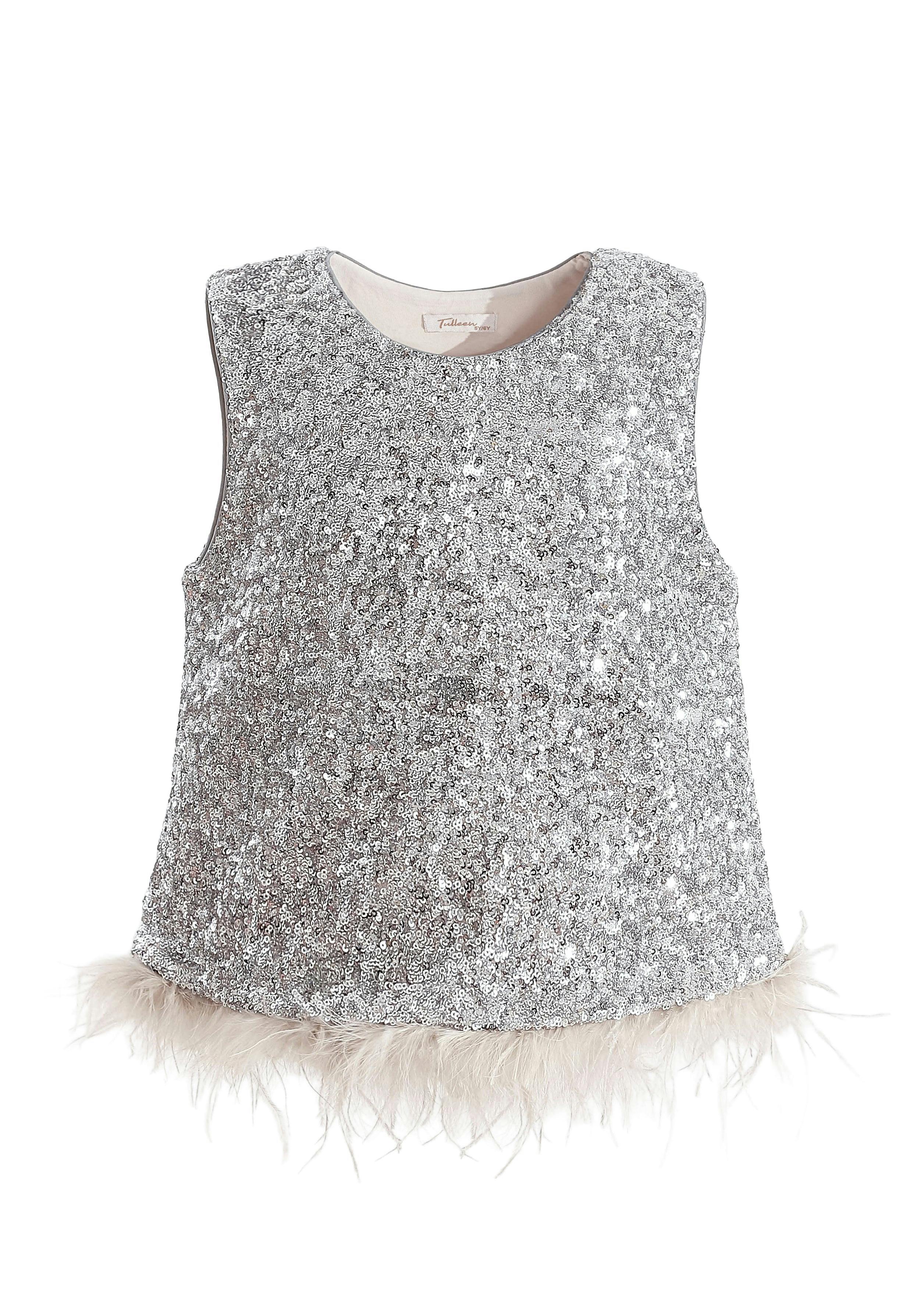 Silver Sequin Feather-Trim Set