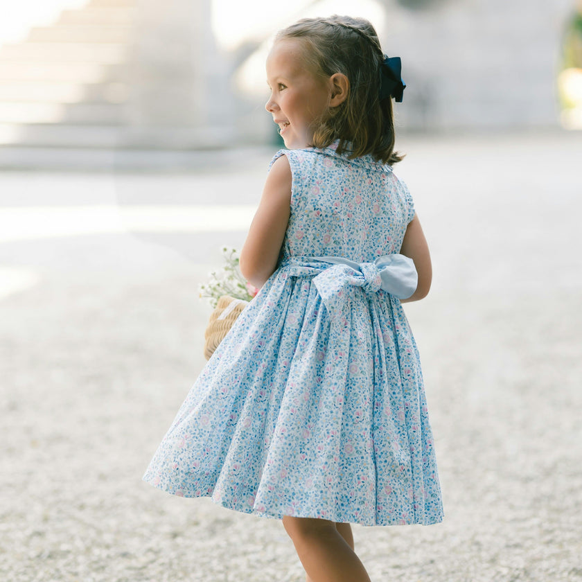 Olympe Floral Blue Sleeveless Smocked Dress