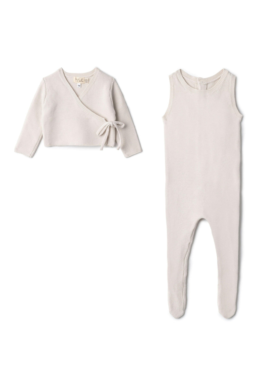 Wrap Knit Romper and Cardigan Two Piece Set