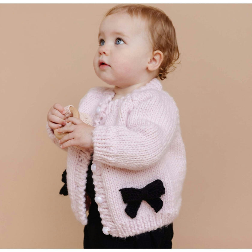 Bow Cardigan, Baby Pink/Black