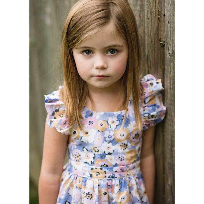 Ruffle Sleeve Dress in Purple Flowers