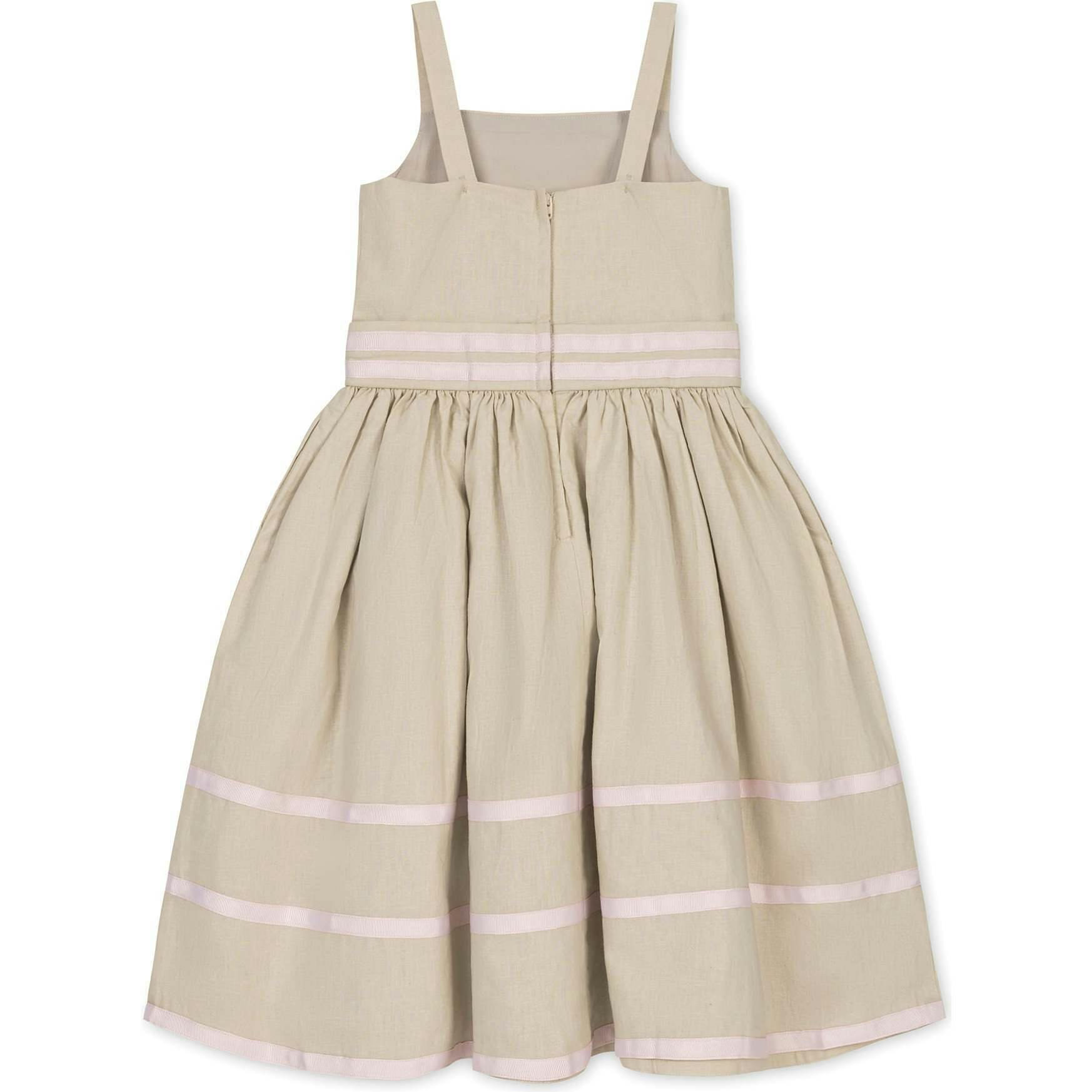 Linen Cami Rosette Dress, Brown