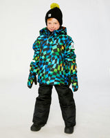 Two Piece Play Snowsuit Green Yellow And Blue Checkerboard With Black Pants