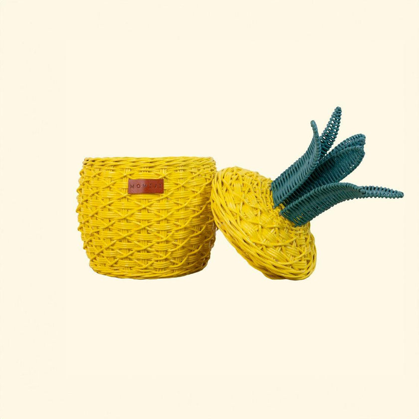 Handcrafted - Pineapple Storage Basket Yellow (Small) - Rattan Wicker