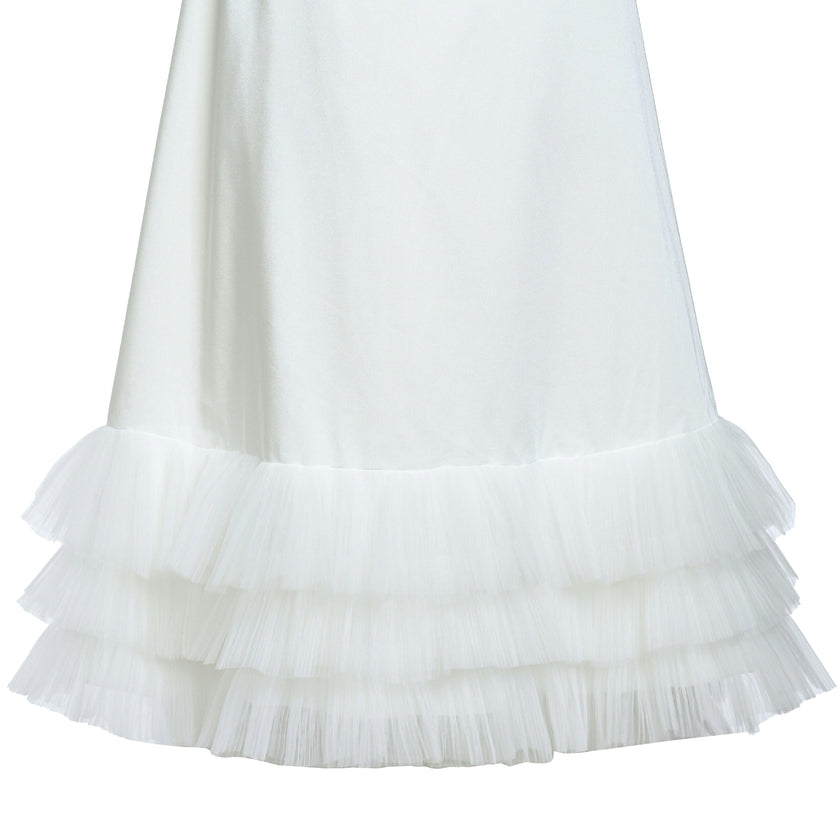 White Kendra Ruffle Hem Tie-Strap Dress