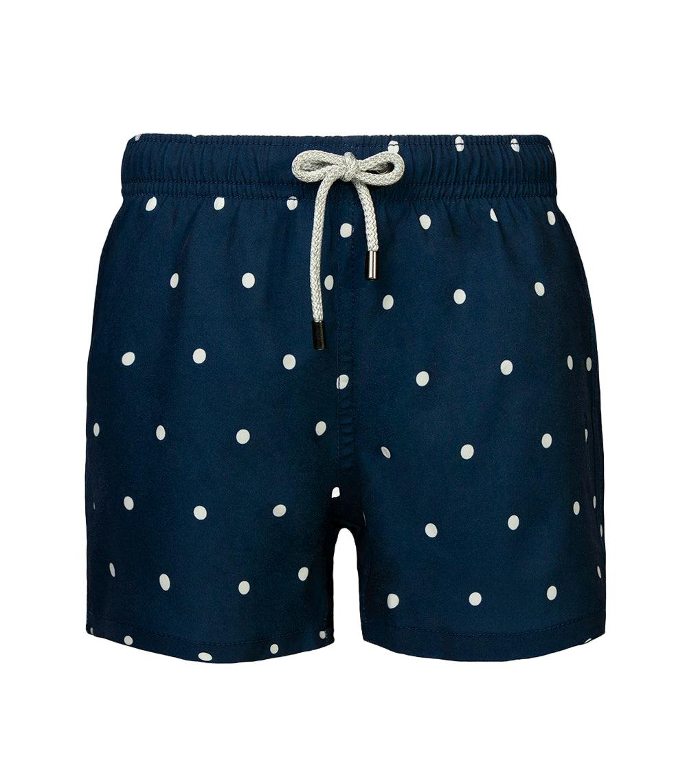 boys swim shorts polka dots navy