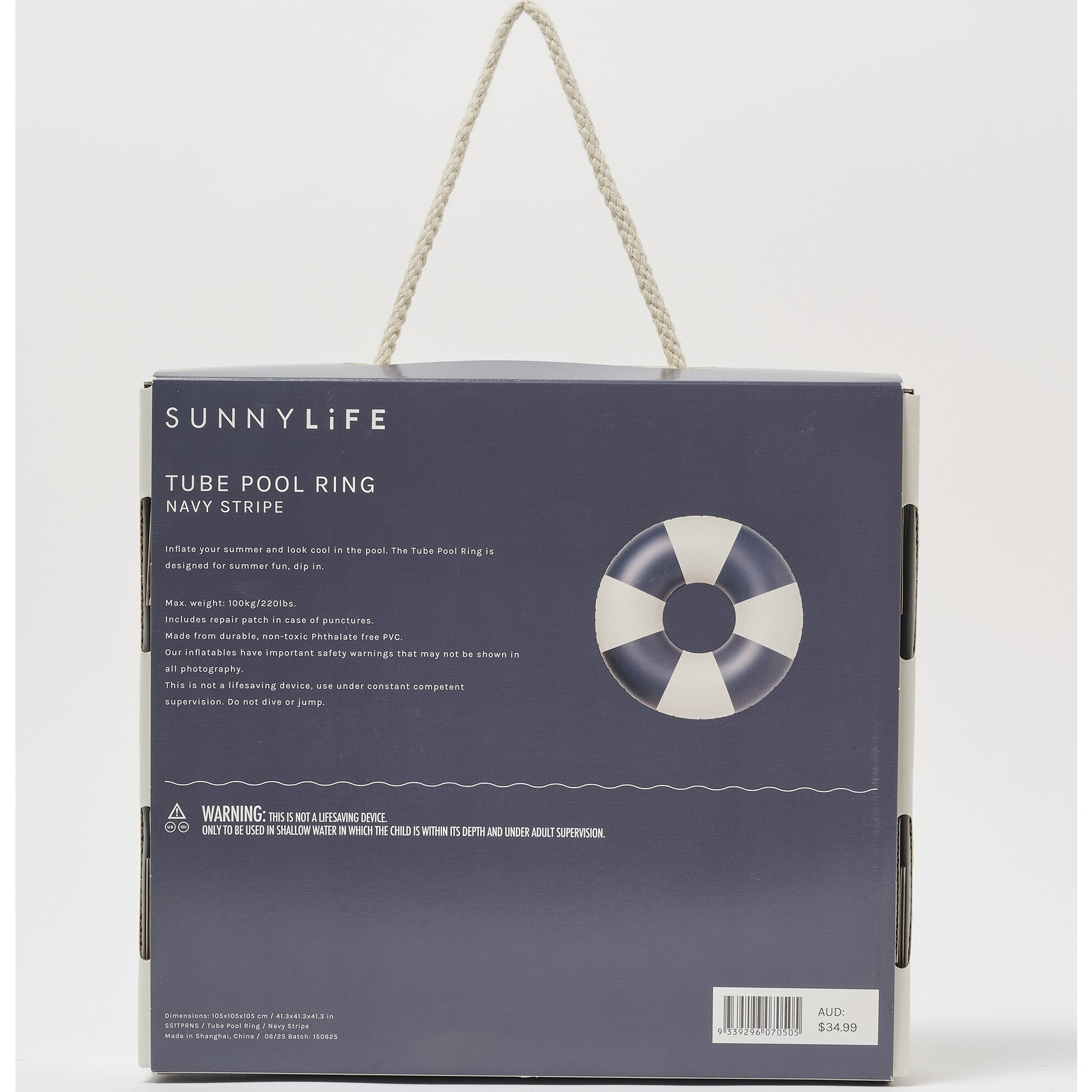 Tube Pool Ring: Navy Stripe