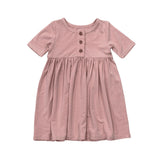 Girls Short Sleeve Henley Dress in Makeup