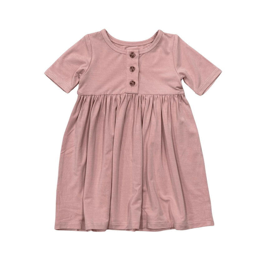 Girls Short Sleeve Henley Dress in Makeup