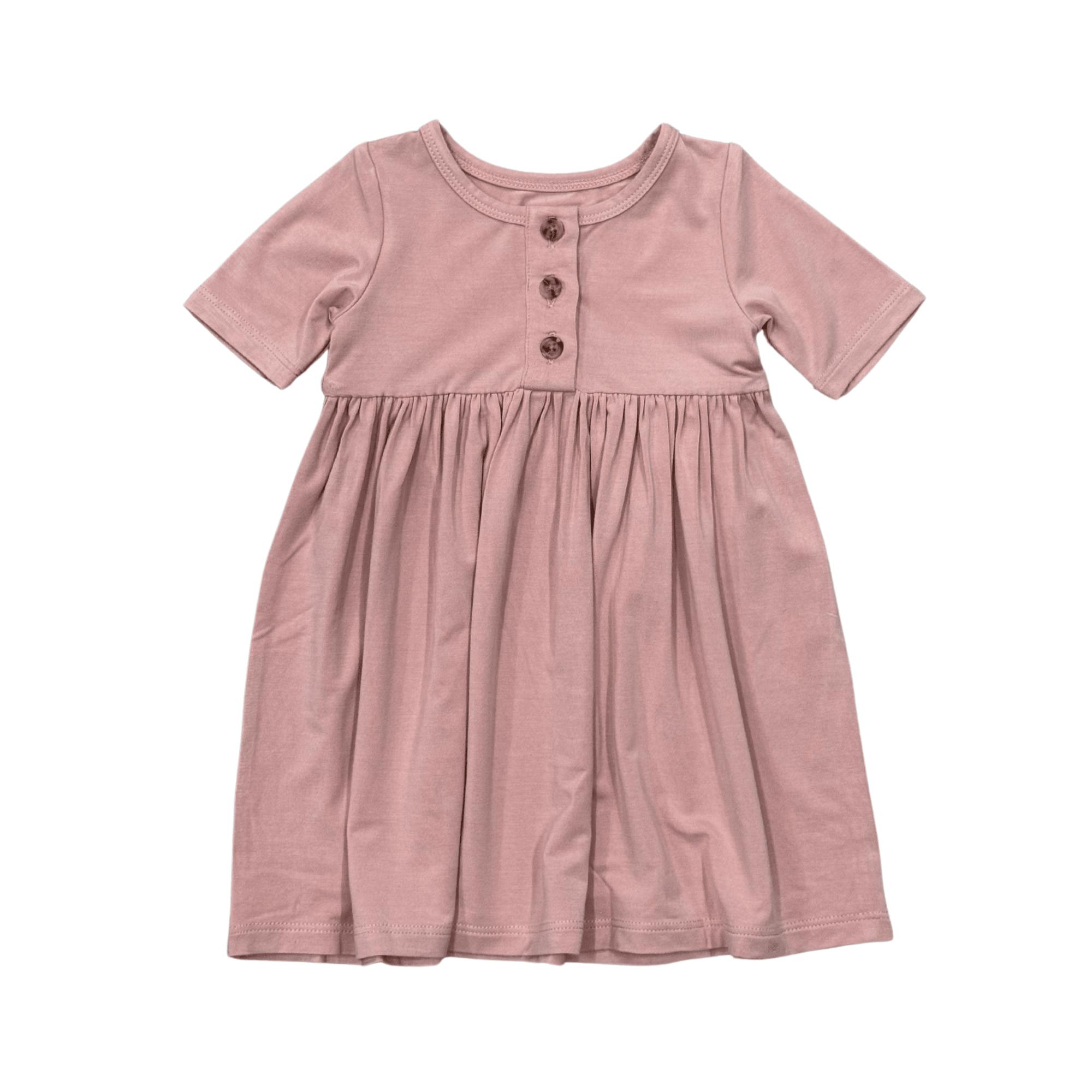 Girls Short Sleeve Henley Dress in Makeup